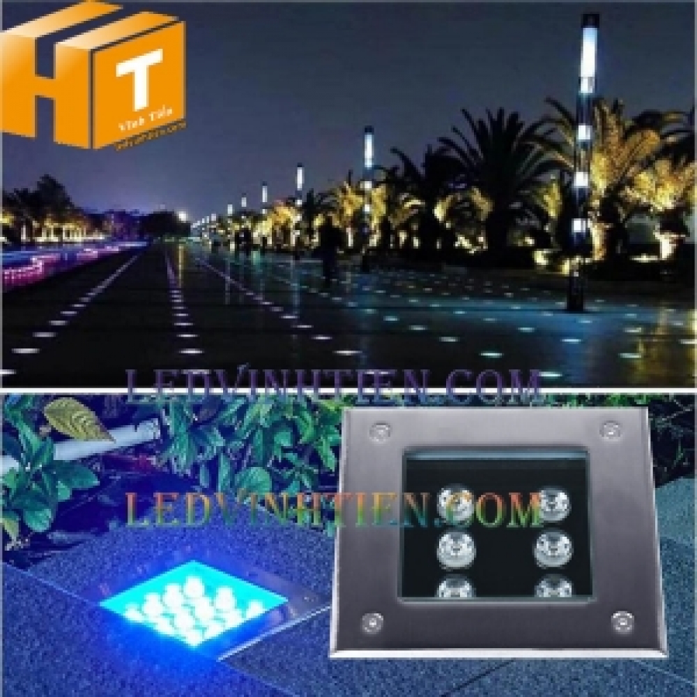 Đèn âm đất vuông 6w xanh dương