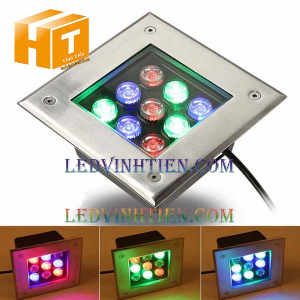 Đèn âm đất vuông 9w RGB