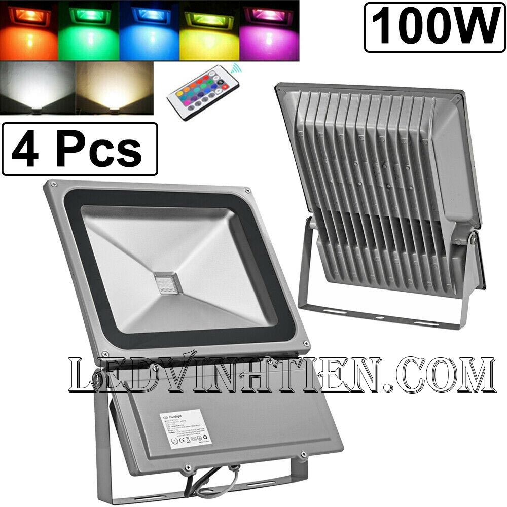 Đèn pha led 100w RGB remote