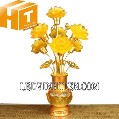 Đèn led hoa sen 7 bông vàng chùa