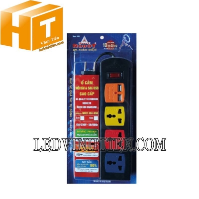 Ổ cắm 3 ổ 3 chấu kèm USB Robot Multi 3S3U