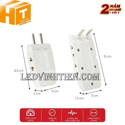 Ổ cắm nối chia 3 ngả, chân cắm tròn