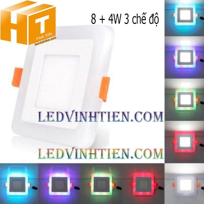 Đèn âm trần vuông 8 +4w 3 chế độ